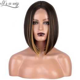 Wigs Synthetic Wigs Short Straight Mix Brown Bob Wigs for Women Blonde Brown Black Red White Color Cosplay Daily Use Hairs I's a wig