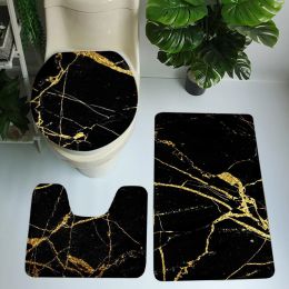 Black And Gold 3 Pieces Bathroom Rugs Set Bath Rug Mat And Toilet Lid Bathroom Mirrors for Vanity Bathroom Trash Cans with Lids