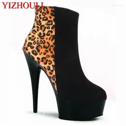 Dance Shoes 15-18-20cm Fashion Platform Leopard Boots Winter Autumn High Heels Sexy Women Ankle Classic Party Short
