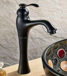 Bathroom Sink Faucets Black Oil Rubbed Brass Basin Faucet Single Handle Vanity Mixer Tap Deck Mounted Nnf339