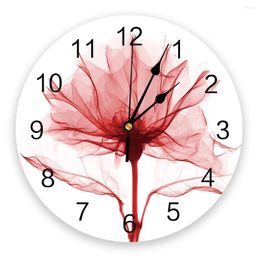 Wall Clocks Red Flower Transparent Abstract Clock For Home Decoration Living Room Quartz Needle Hanging Watch Modern Kitchen