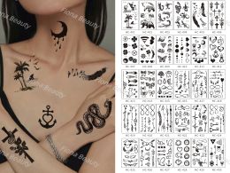 30 Sheets Waterproof Black Tattoo Feather Women Body Hand Face Art Drawing Temporary Tattoo Stickers Men Finger Words Tatto