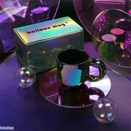 Coffee Cup Cute Gradient Rainbow Pearlescent Luxury Ceramic Mug Tea Exquisite Box Practical Elegant Minimalist Women Men Gift 240329