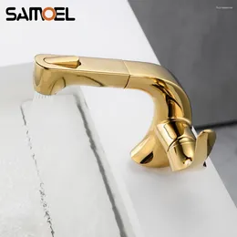 Bathroom Sink Faucets Arrival Brass Gold Colour Pull Out Faucet Creative Golden Down Basin Mixer Water Tap G1139