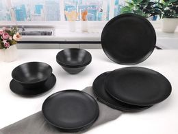 Bowls 12-Piece Eco-Friendly Dinnerware Set Black Bowl