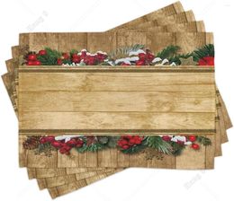 Table Mats Snowy Christmas Place Set Of 4 Wood Design Holiday Greeting Holly Theme Washable Placemats Stocked Eco-Friendly