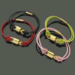 Designer lock head Key Double colored Women's lock head black red green pink leather bracelet