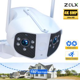 4K 8MP WIFI IP Camera Dual Lens Outdoor 180° Wide Angle Panorama Cam 6MP HD Auto Tracking Security Mini CCTV VIdeo Surveillance