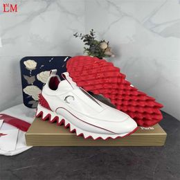 Luxury designer Chris Loubo Shark White Leather Low-Top Sneakers Red soled shoes With Box