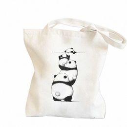 cute Panda Print Canvas Bag Female Casual Shop Bags Large capacity handbag Women Tote Shoulder Bags Student Bookbag d61V#