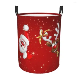 Laundry Bags Rudolph And Santa Claus Basket Collapsible Christmas Reindeer Pattern Toy Clothes Hamper Storage Bin For Kids Nursery