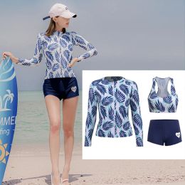 Suits Women's 3 Piece Set Long Sleeves Rash Guard Athletic Swim Aztec Tankini Swimsuit Bathing Suits Sun UV Protection Shirt Short