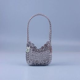 High Quality Evening Bag Luxury Design Silver Metallic Sequins Handmake Woven Female Dinner Party Wedding Handbag Soft 240328