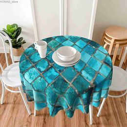 Table Cloth Tablecloth 60 Inches Turquoise Blue Waterproof Washable Round Table Cloth Cover for Party Banquet Home Dinner Decor Y240401