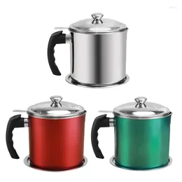 Hip Flasks 1.3L Stainless Steel Oil Filter Pot With Removable Tray Dust Cover Easy Grip Handle And For Cooking