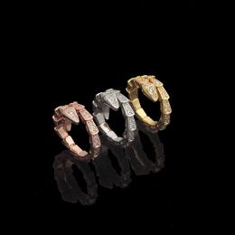 Rings Luxury Original designer full diamond B snake Ring 18K Gold Silver Rose logo engrave Women girl lovers wedding Jewellery Lady Party