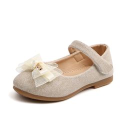 Crianças apartamentos para meninas sapatos crianças menina crianças vestido glitter couro com laço bowknot princesa casamento 240321