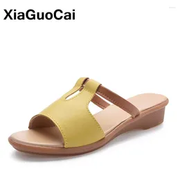 Slippers 2024 Summer Women Big Size Woman's Sandals Open Toe Leisure Wedges Female Slides High Quality Leather Shoes