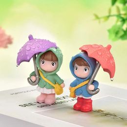 4pc Umbrella Girl Figure Decor Pvc Craft Figurine Decoration Miniature Fairy Garden Ornament Pendant DIY Accessory 240325