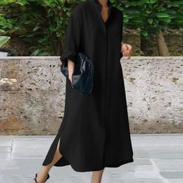 Casual Dresses Women Long Lapel Dress Buttoned Shirt Stylish Women's Sleeve Maxi With Irregular Split Hem Loose For Wear