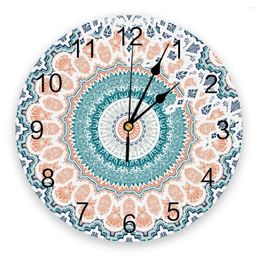 Wall Clocks Mandala Pattern Kitchen Round Desktop Digital Clock Non-ticking Creative Childrens Room Watch