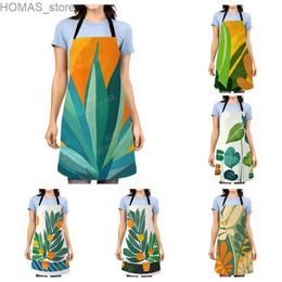 Aprons Aesthetic Women kitchen apron kids original Children Waterproof girl princess waiter work apron oil proof nordic boho plant Y240401KQ20