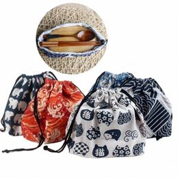 1pc Japanese Style Drawstring Lunch Box Storage Bag For Travel Picnic Portable Easy W Bento Lunch Box Tote Pouch W7PJ#