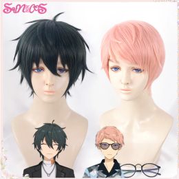 Wigs Ensemble Stars Cosplay Wigs Mika Kagehira Shu Itsuki Wigs Short Green Pink Hair Heat Resistant Synthetic Halloween Free Wig Cap