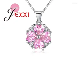 Chains Sweet Pink Clear Crystals CZ Paved Heart Lovely Wedding Gifts For Women Bridal 925 Sterling Silver Necklaces
