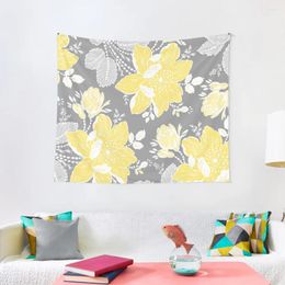Tapestries Yellow Grey Flowers Pattern Tapestry Aesthetic Room Decor Korean Carpet On The Wall