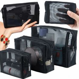 black Mesh Makeup Bag Women Transparent Cosmetic Bag Portable Useful Trip Storage Bags Travel Toiletries Towel Organizer Pouch o9H5#