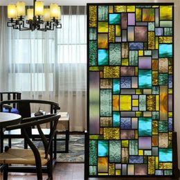 Window Stickers Privacy Windows Film Decorative Colour Brick Stained Glass No Glue Static Cling Frosted 40