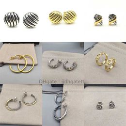 Gümüş Tasarımcı Kadın Altın Küpeler Çember Küpe Modaya Dönüş Sapı S925 Yuvarlak Sterling Earstuds Popüler 2023 Retro Twist Pearl Diamond Luxury Marka