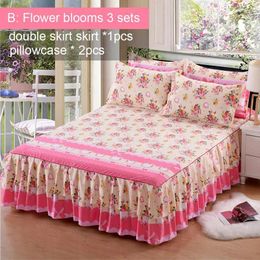 Bed Skirt 3PCS/Set 150x200cm Floral Fitted Sheet Cover Thickening Plant Cashmere Sanding Double And 2 Pillowcases
