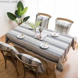 Table Cloth Grey Stripes Cotton Linen TableclothNordic Style Elegance Dust-Proof Table CoverFor Dinning Terdic Style Tabletop Decoration Y240401
