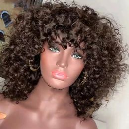 Rose Curly Fumi Human Hair Wig With Bangs Full Machine Made Deep Wave Short Bob For Black Women Water Virgin Brazilian Pixie Cut