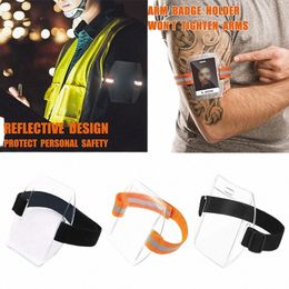 pvc Plastic Card Holder Polyester Reflective Wristband ID Card Holder Arm Adjustable ID Badge Elastic Arm Band ID Badge Holder w1Bc#