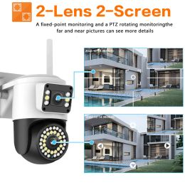 4K 8MP Dual Lens PTZ Wifi Camera Dual Screen Dual Lens AI Human Auto Tracking 4MP Security CCTV Video Surveillance WiFi 360°Cam