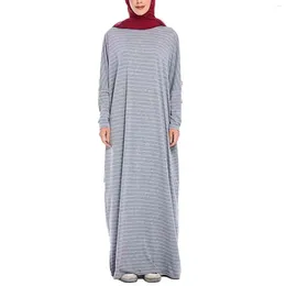 Ethnic Clothing Women's Casual Loose Long Sleeve Muslim Striped Dress Plus Soft Comfy Abaya Dresses