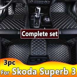 Custom Made Leather Car Floor Mats For Skoda Superb 3 2016 2017 2018 2019 2020 2021 Carpets Rugs Foot Pads Accessories