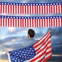Party Decoration 2024 Independence Day Banner US National Home Overhead July 4th Red White Blue Rain Silk Curtain