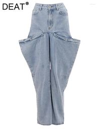 Women's Jeans Denim Pants High Waist Deconstructive Patchwork Zipper Washed Full-length Trousers 2024 Winter Fashion CP25110