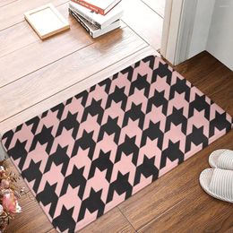 Bath Mats Mat For Shower Home Entrance Pink Houndstooth Pattern Floor Geometric Modern Toilet Quick Dry Non Slip Bathroom Rug