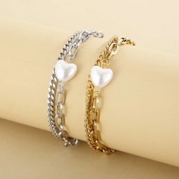 Bracelets Highquality Fashion Women Men Silver Color Gold Bracelets Steel White Blue Bead Chain Bracelets Jewelry