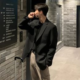 High Quality Korean Mens Casual Blazer Spring Autumn Fashion Loose Jacket Solid Color Blazers Black Brown Top Men Clothing 240318