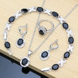Jewelry 12 Colors Gemstone Sier Jewelry Sets Black Obsidian Birthstone Earrings Bracelet Resizable Ring Necklace Wholesale