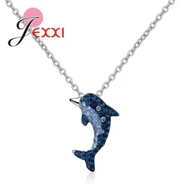 Chains Big Promotion Fashion Noble Women Jewelry Gifts 925 Sterling Silver Dark Blue Cubic Zirconia Dolphin Shape Pendant