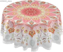Table Cloth Indian Floral Peacock Feathers and Paisley Round Dinner Table Cloth Traditional Mandala Polyester White Lace Tablecloth 60 Inch Y240401