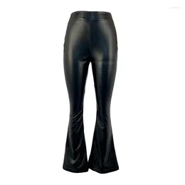 Women's Pants In 2024 Autumn Winter High Waist Black PU Leather Flare Women Fashion Street Wear Slim Trousers