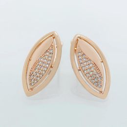 Dangle Earrings Oval Mirco Wax Inlay White Stones Creative Symmetry Fine Fashion Jewelry 585 Rose Gold Women Hollow Luxury Drop